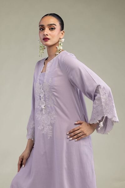 Embroidered | Raw Silk | Lavender Silk Kurta | GBP 65.00