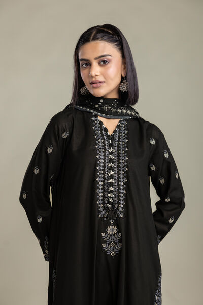 Embroidered | Raw Silk | Black Tailored 3-Piece | GBP 90.00
