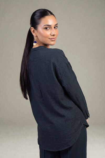 Dyed | Crepe | Navy Solid Blouse | GBP 30.00
