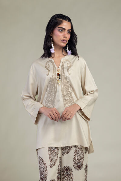 Embroidered | Viscose Crepe | Short V-Neck Tunic | GBP 35.00