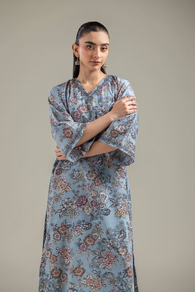 Embroidered | Cotton Dobby | Blue Longline Kurta | GBP 30.00