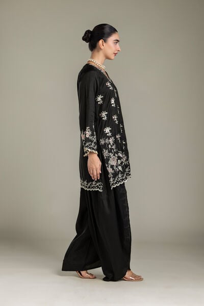 Embroidered | Raw Silk | Black Silk Pants | GBP 35.00