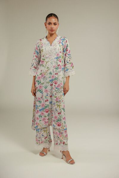 Embroidered | Raw Silk | Floral Lace Pants | GBP 25.00