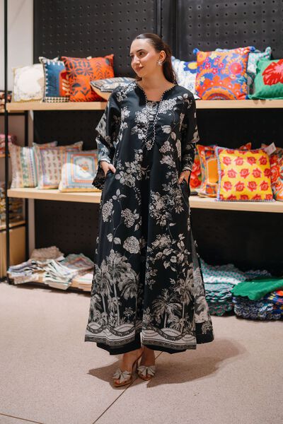 Printed | Cambric | Long Black Kurta | GBP 40.00