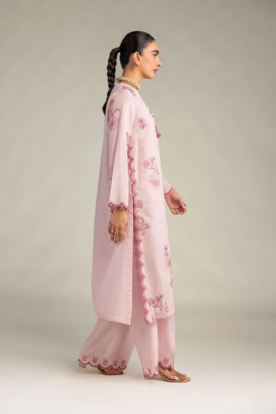 Embroidered | Raw Silk | Floral Pink Pants | GBP 20.00