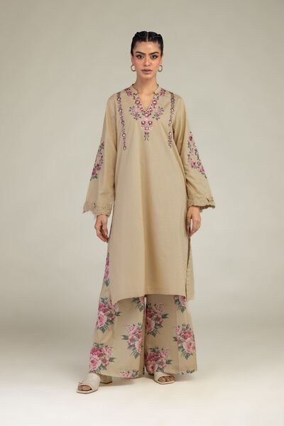 Printed | Cotton Dobby | Floral Beige Pants | GBP 20.00