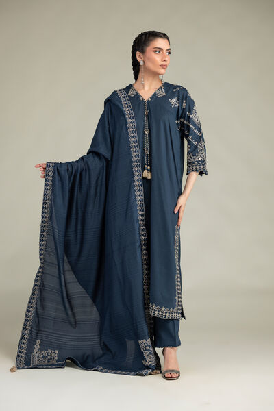 Embroidered | Raw Silk | Solid Navy Pants | GBP 30.00