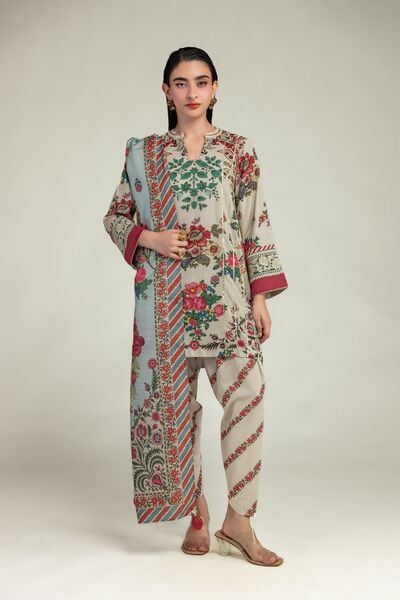 Embroidered | Raw Silk | Beige Floral Shalwar | GBP 20.00