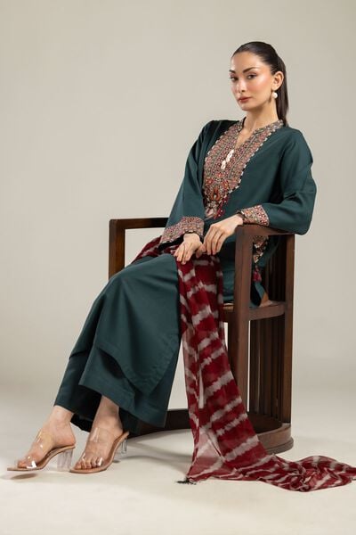Embroidered | Raw Silk | Green Longline Kurta | GBP 40.00