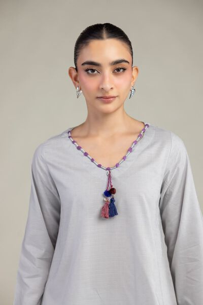 Embroidered | Textured Cotton Viscose | Gray Cotton Kurta | GBP 21.00