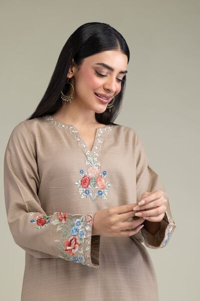 Embroidered | Cotton Dobby | Floral Beige Kurta | GBP 35.00