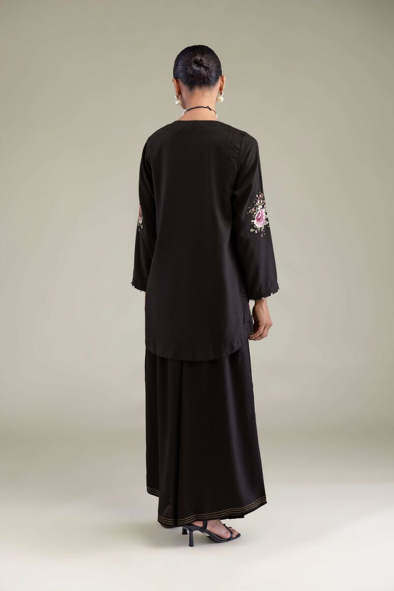 Embroidered | Raw Silk | Black Floral Kurta | GBP 40.00