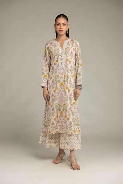 Embroidered | Cotton Viscose | Beige Cotton Pants | GBP 25.00