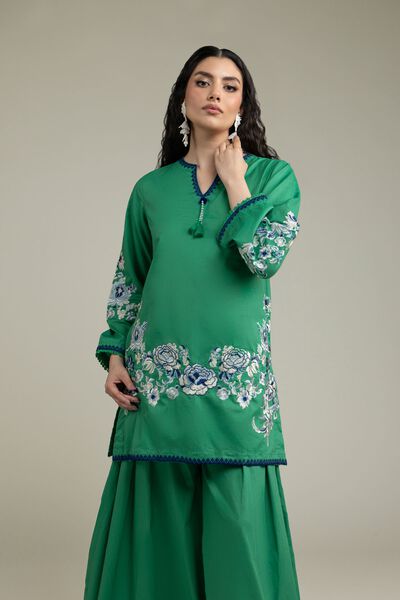Embroidered | Cambric | Green Cambric Kurta | GBP 17.50
