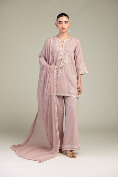 Embroidered | Raw Silk | V-Neck Pink Kurta | GBP 45.00