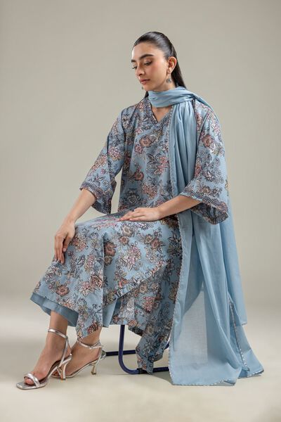 Embroidered | Cotton Dobby | Blue Longline Kurta | GBP 30.00