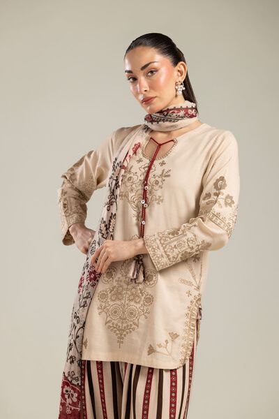 Embroidered | Raw Silk | Floral Beige Kurta | GBP 40.00