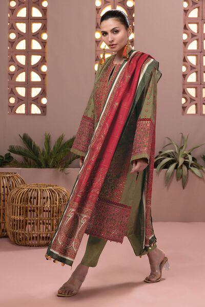 Dull Raw Silk | Embroidered | Fabrics 3 Piece | GBP 27.50