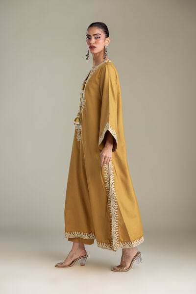 Embroidered | Heavy Blended Viscose | Solid Mustard Pants | GBP 30.00