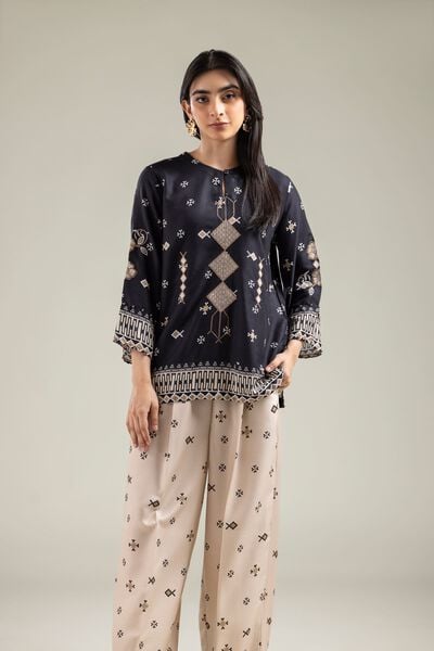 Embroidered | Viscose Crepe | Black Viscose Tunic | GBP 30.00