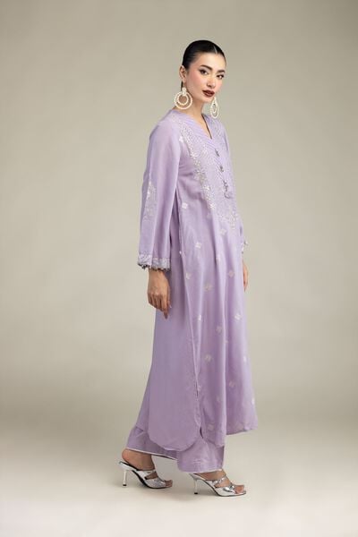 Embroidered | Raw Silk | Solid Lavender Pants | GBP 25.00