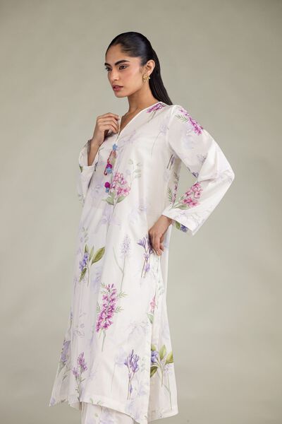 Printed | Cotton Viscose | White V-Neck Kurta | GBP 25.00