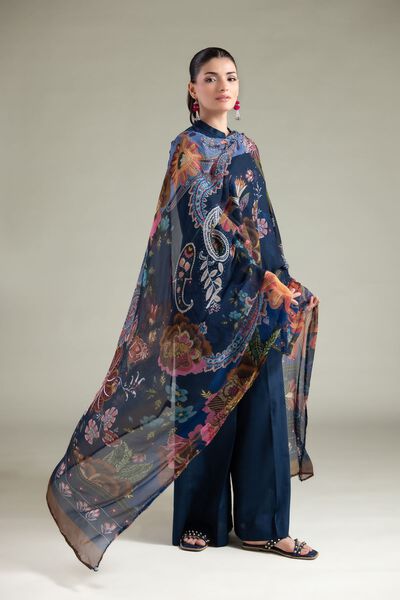 Embroidered | Cotton Dobby | Solid Wide-Leg Pants | GBP 20.00