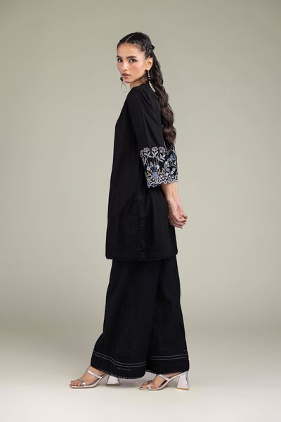 Embroidered | Textured Cotton | Solid Black Pants | GBP 20.00