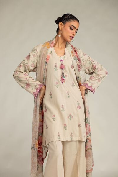 Embroidered | Raw Silk | Floral Beige Kurta | GBP 50.00