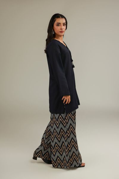 Printed | Textured Cotton | Black Wide Pants | GBP 12.00