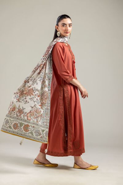 Embroidered |Cotton Dobby | Rust Cotton Pants | GBP 20.00