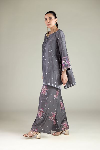 Embroidered | Raw Silk | Floral Relaxed Pants | GBP 35.00