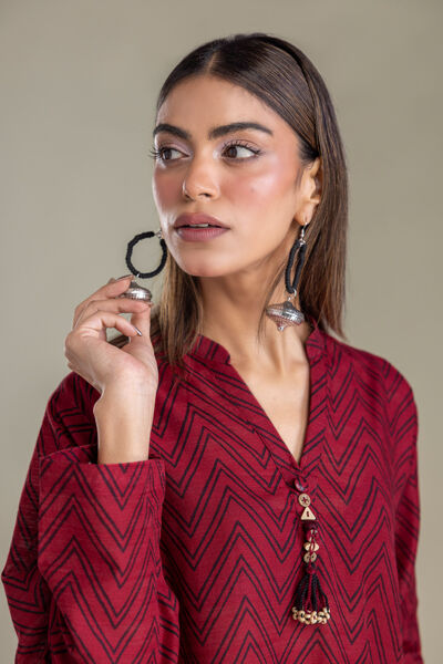 Printed | Light Khaddar | Maroon Khaddar Kurta | GBP 30.00