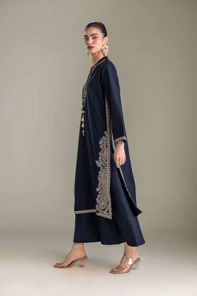 Embroidered | Heavy Blended Viscose | Navy Solid Pants | GBP 25.00