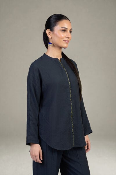 Dyed | Crepe | Navy Solid Blouse | GBP 30.00