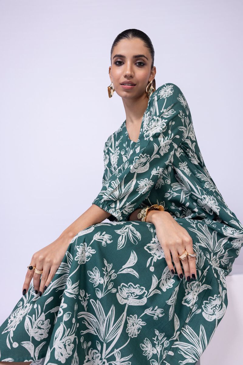 Printed | Dull Raw Silk | Maxi Dress | null