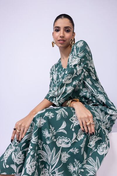 Printed | Dull Raw Silk | Maxi Dress | GBP 9.00