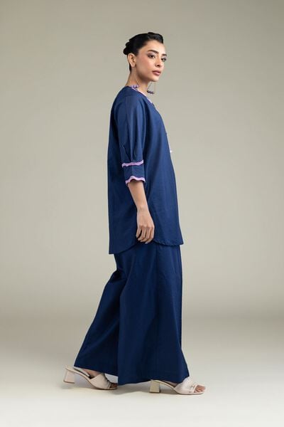 Embroidered | Cotton Dobby | Solid Navy Pants | GBP 15.00