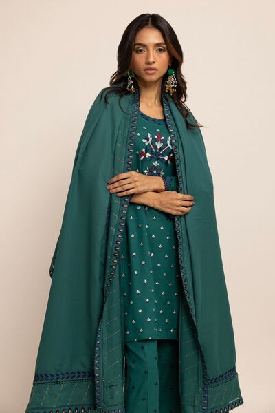 Shawl | Embroidered, GREEN, hi-res
