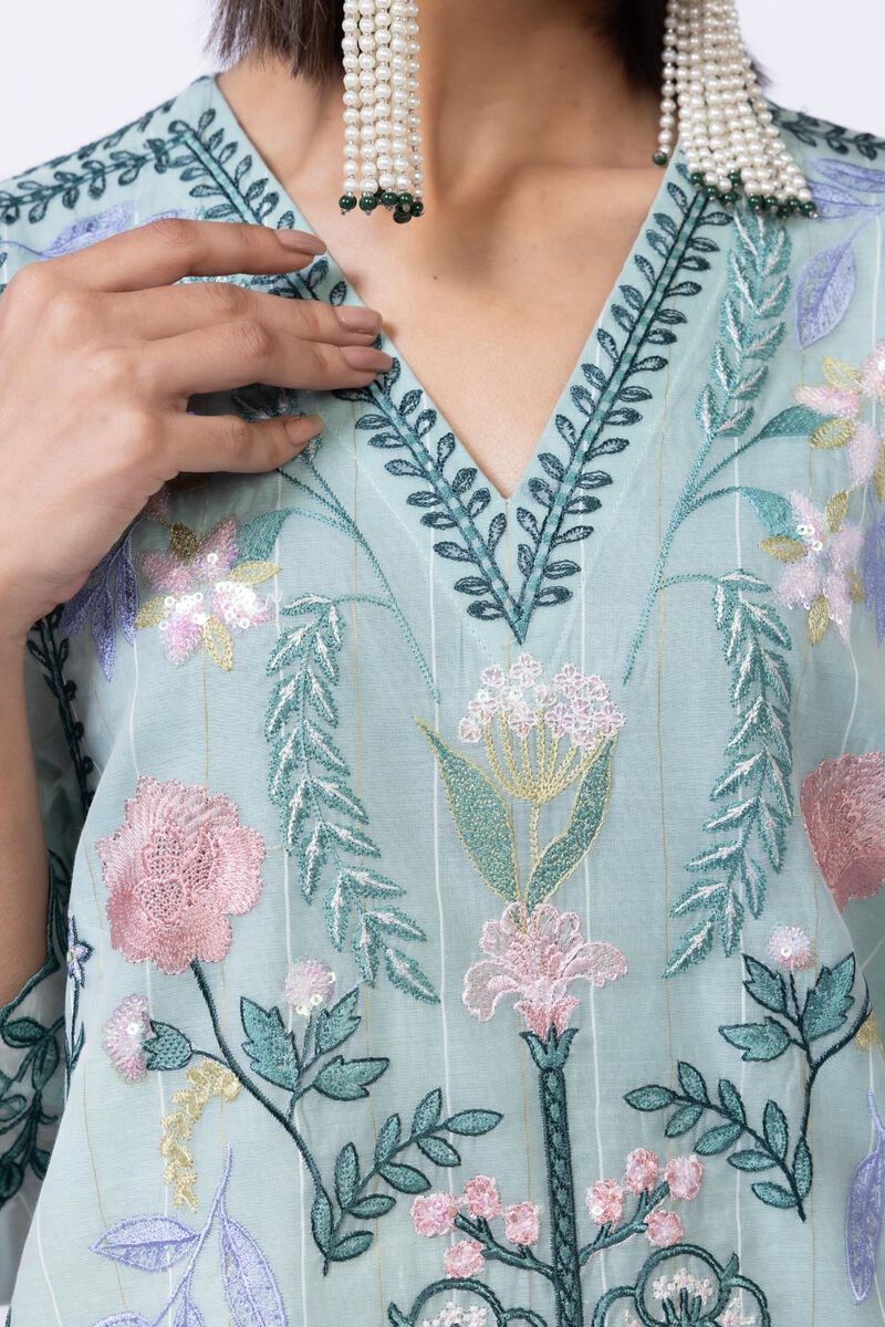 Embroidered | Cotton Zari Organza | Kurta | GBP 60.00