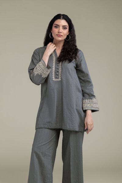Embroidered | Cotton Dobby | Gray Cotton Kurta | GBP 40.00
