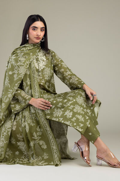 Embroidered | Cambric | Olive Longline Kurta | GBP 35.00