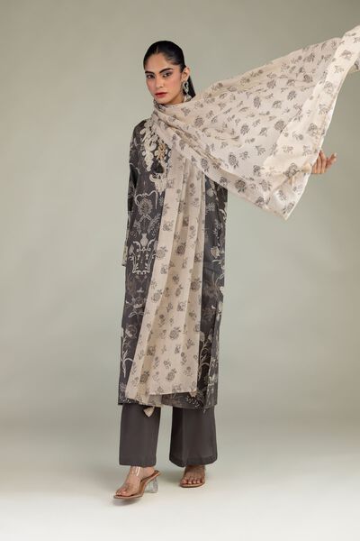 Embroidered | Cambric | Solid Gray Pants  | GBP 25.00