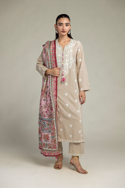 Embroidered | Raw Silk | Beige Embroidered Kurta | GBP 35.00