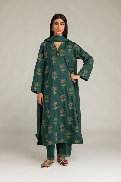 Embroidered | Cotton Dobby | Floral Green Pants | GBP 25.00