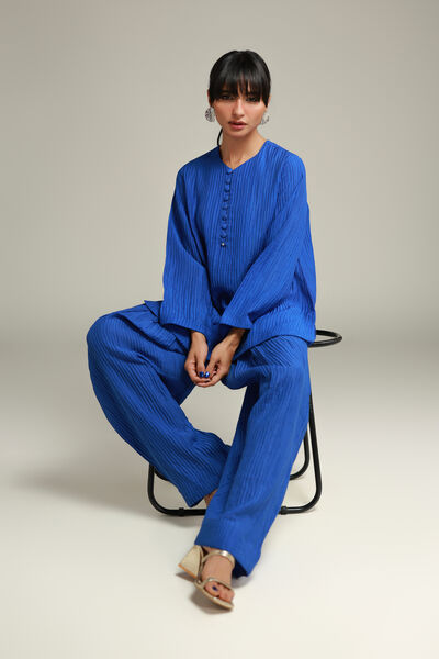 Dyed | Blended Crinkle | Blue Longline Kurta | GBP 30.00