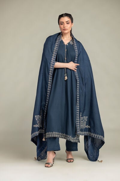 Embroidered | Raw Silk | V-Neck Longline Kurta | GBP 60.00