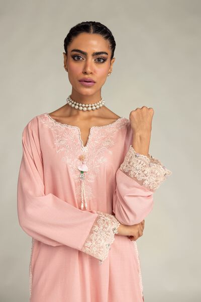 Embroidered | Raw Silk | Pink Silk Kurta | GBP 55.00