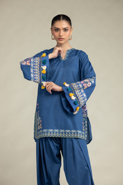 Embroidered | Cambric | Floral Blue Kurta | GBP 22.50