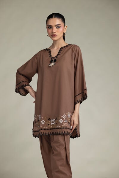 Embroidered | Cambric | Short Brown Kurta | GBP 40.00